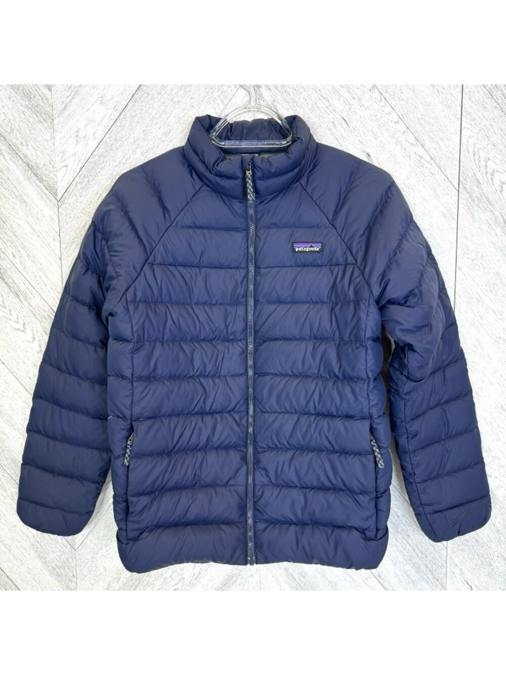 Patagonia Boy's Size XL 14 Down Sweater Puffer Jacket Blue Full Zip Coat 68625